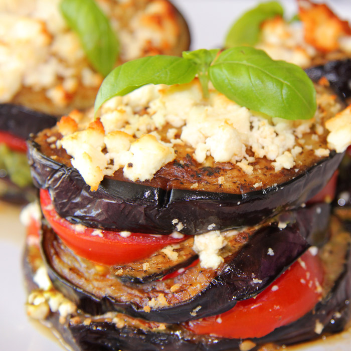Grilled Eggplant & Tomato Stack Recipe