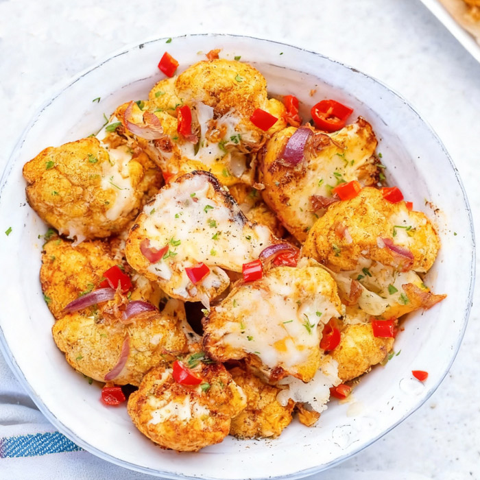 Roasted Parmesan Cauliflower with Onion and Pepper Recipe