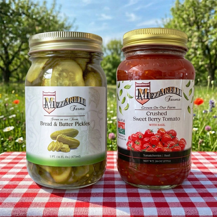 Buy Crushed Sweet Berry Tomato with Basil AND Bread & Butter Pickles | Muzzarelli Farms in Vineland, NJ